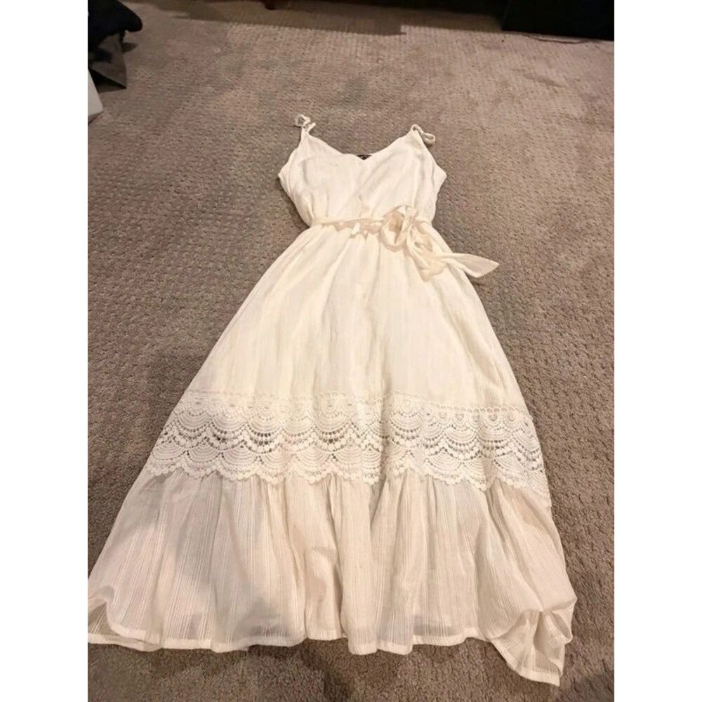Boho White Lace Patchwork Spaghetti Strap Maxi Dress Size Large